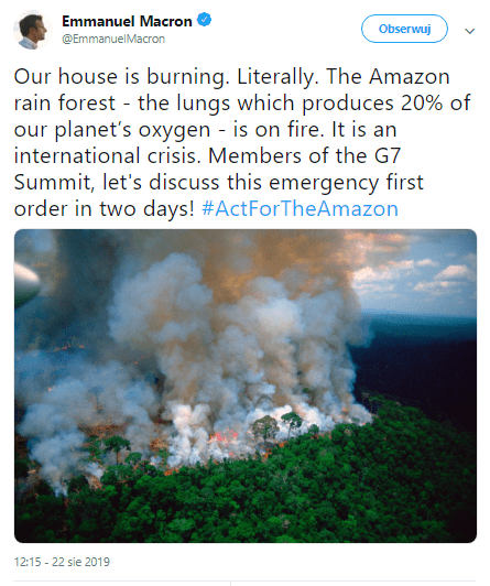 Emmanuel Macron tweet lasy Amazonii class="wp-image-1064181"